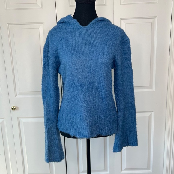 Kenzie Blue Fuzzy Mohair-Like Sweater with Hood Size L - Picture 2 of 8